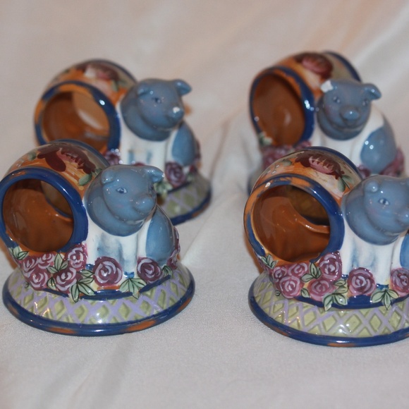 4 Ceramic Painted PIG Napkin Holders Hand Painted - Picture 1 of 5